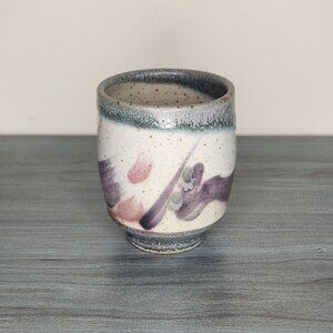 Handmade Pottery Yunomi Tea Cup – Abstract Brushstroke Design – 3" x 4"